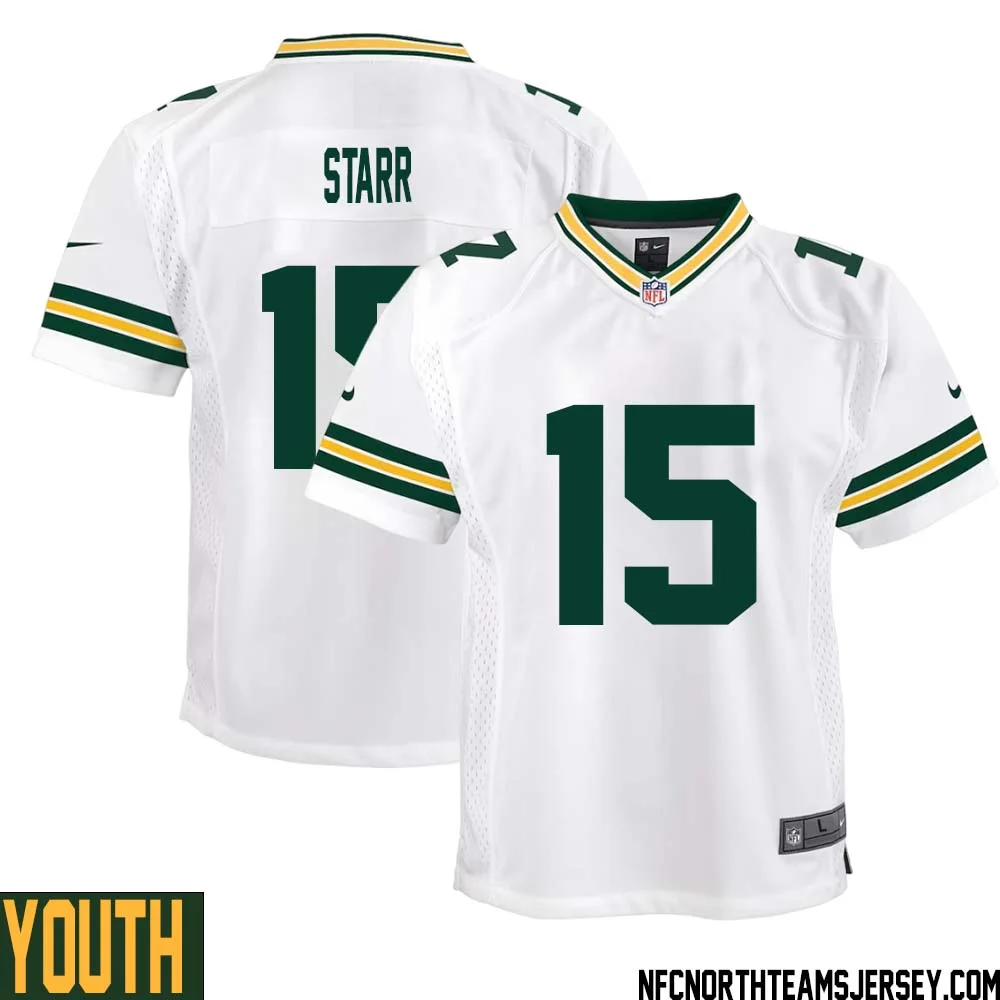 Bart Starr No 15 Green Bay Packers Away Game Jersey Youth White