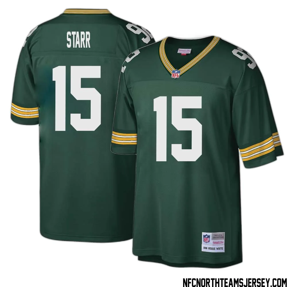 Bart Starr No 15 Green Bay Packers Mitchell Ness Big Tall 1996 Retired Player Replica Jersey Green 1