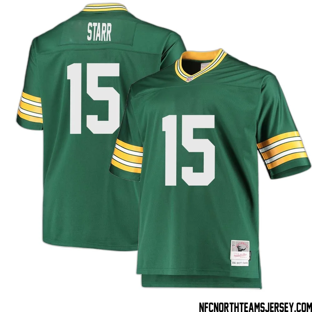 Bart Starr No 15 Green Bay Packers Mitchell Ness Big Tall 1996 Retired Player Replica Jersey Green 2