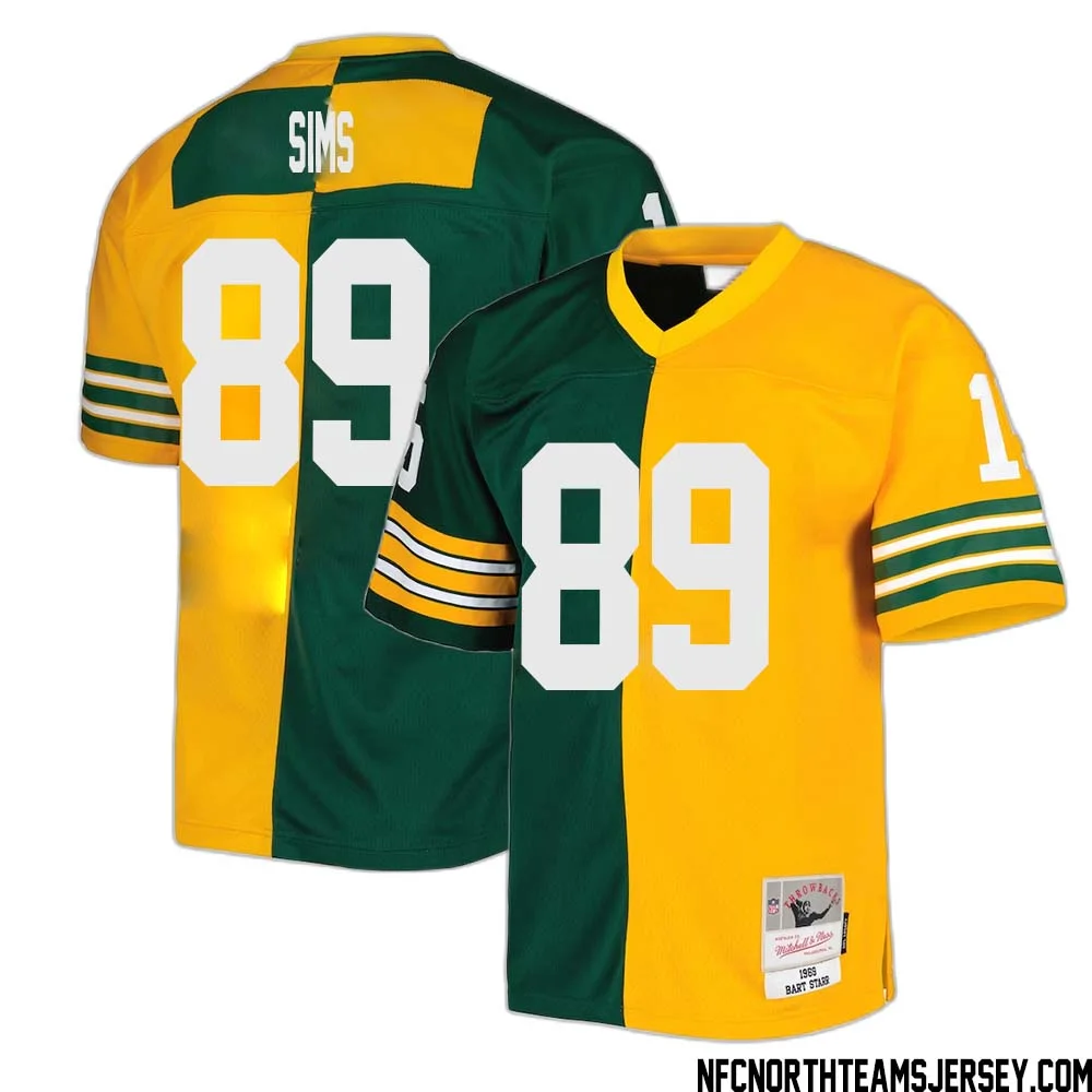 Ben Sims No 89 Green Bay Packers Mitchell Ness 1969 Split Legacy Replica Jersey Green Gold