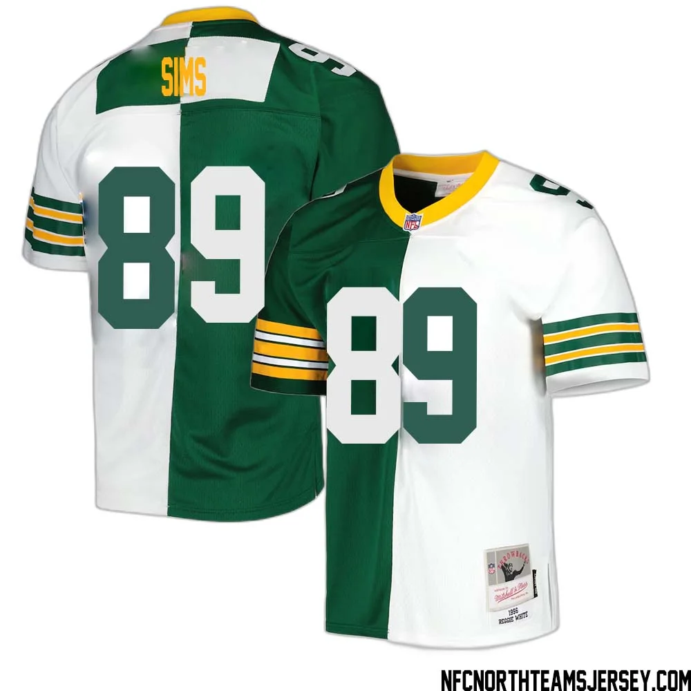 Ben Sims No 89 Green Bay Packers Mitchell Ness 1996 Split Legacy Replica Jersey Green White 1