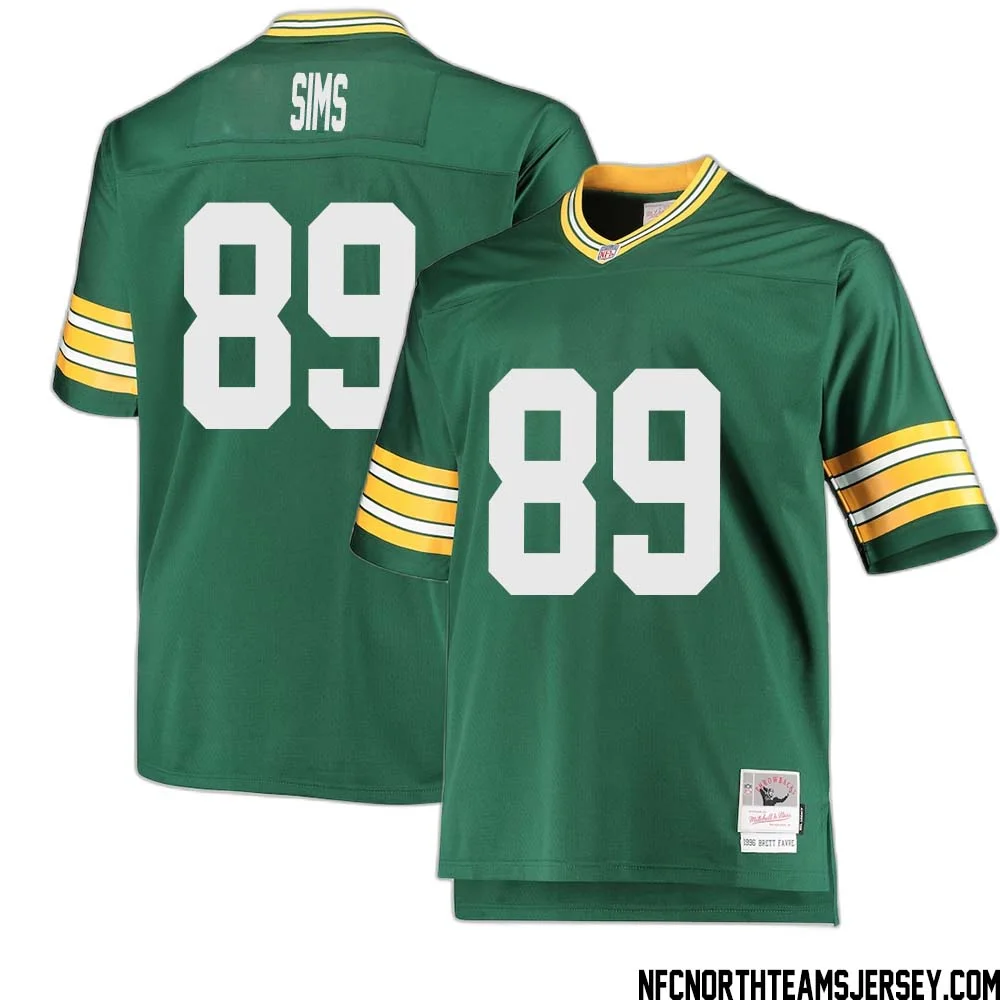 Ben Sims No 89 Green Bay Packers Mitchell Ness Big Tall 1996 Retired Player Replica Jersey Green