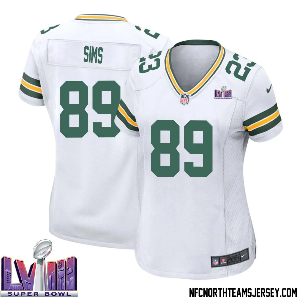 Ben Sims No 89 Green Bay Packers Super Bowl LVIII Away Game Jersey Womens White 1