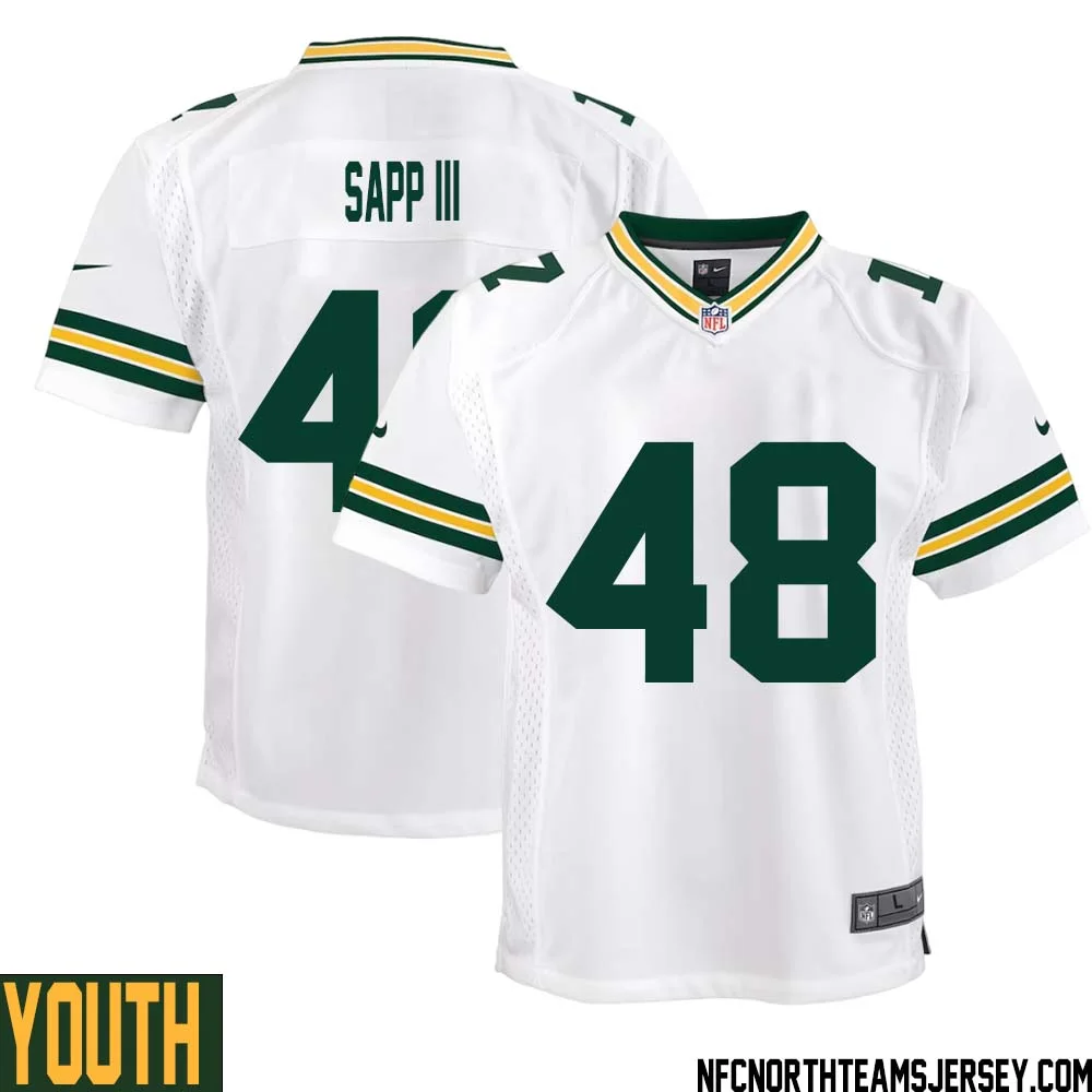 Benny Sapp III No 48 Green Bay Packers Away Game Jersey Youth White 1