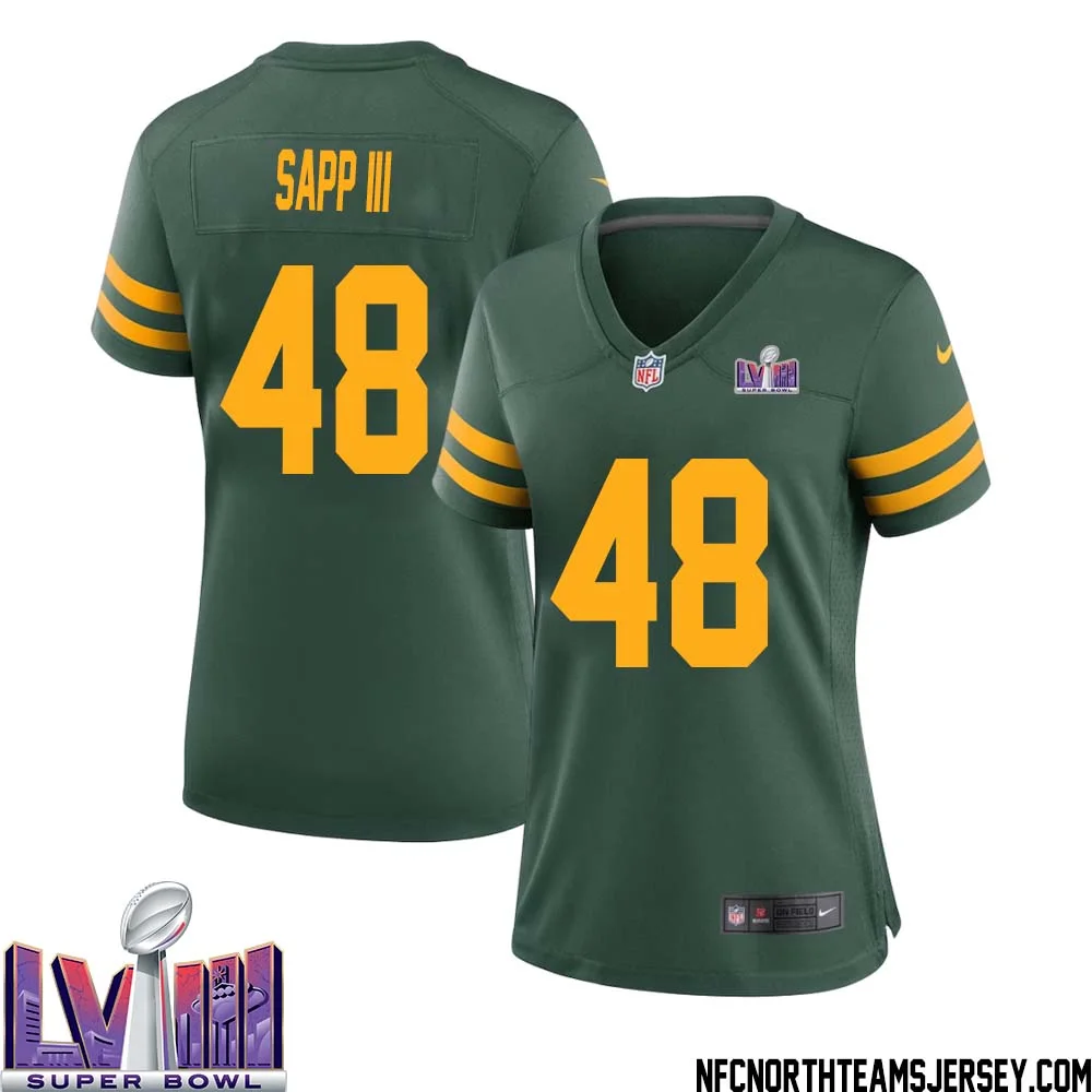 Benny Sapp III No 48 Green Bay Packers Super Bowl LVIII Alternate Green Jersey for Women