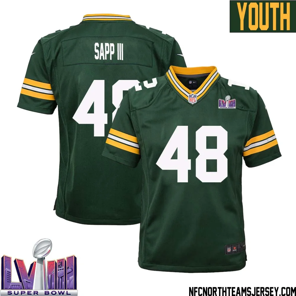Benny Sapp III No 48 Green Bay Packers Super Bowl LVIII Home Game Jersey Youth 1
