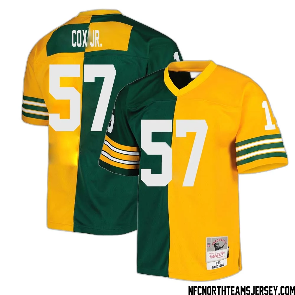 Brenton Cox Jr. No 57 Green Bay Packers Mitchell Ness 1969 Split Legacy Replica Jersey Green Gold