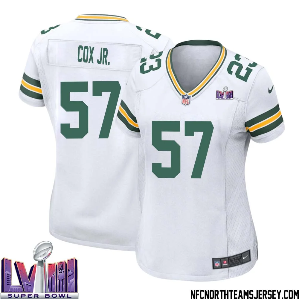 Brenton Cox Jr. No 57 Green Bay Packers Super Bowl LVIII Away Game Jersey Womens White