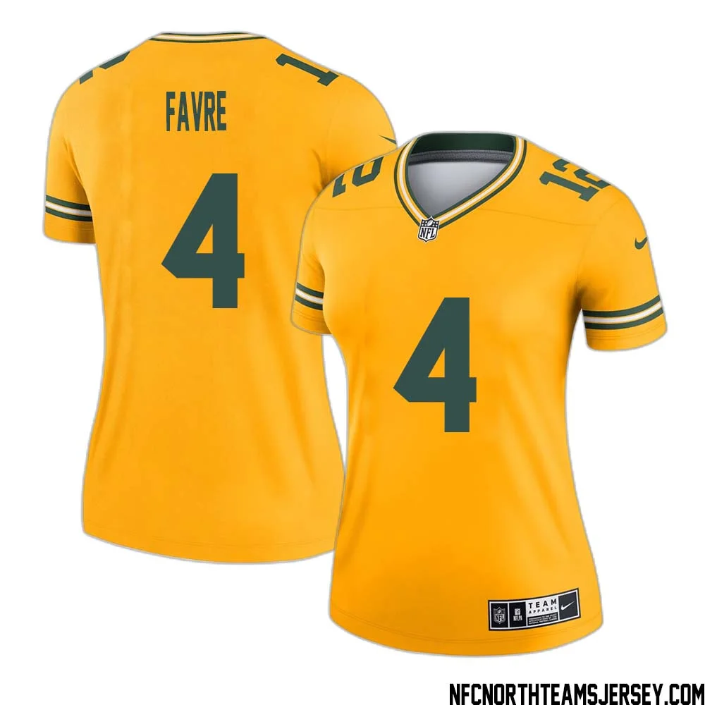 Brett Favre No 4 Davante Adams Green Bay Packers Inverted Legend Jersey Gold Women 1