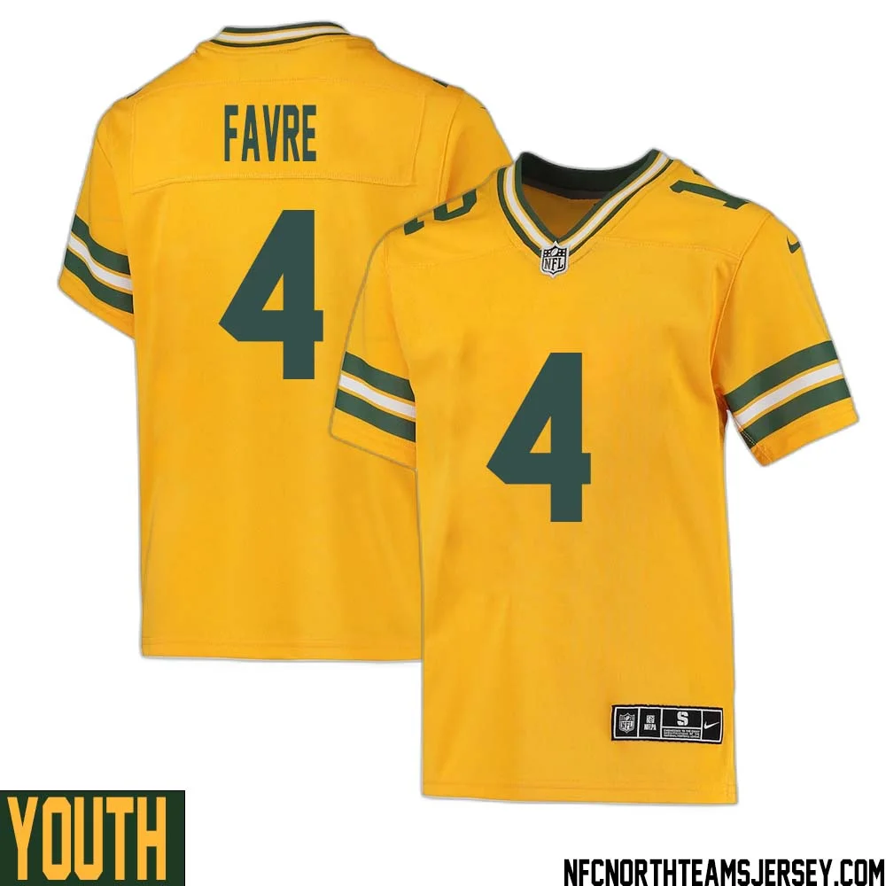 Brett Favre No 4 Davante Adams Green Bay Packers Inverted Legend Jersey Gold Youth 1
