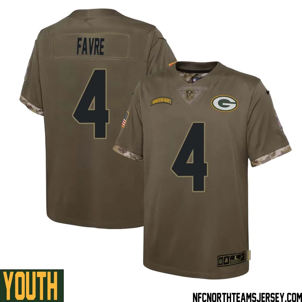 Brett Favre No 4 Green Bay Packers 2022 Salute To Service Limited Player Jersey Youth 1