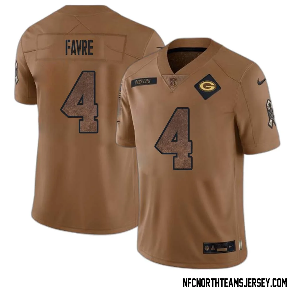 Brett Favre No 4 Green Bay Packers 2023 Salute To Service Limited Player Jersey Men Brown 1