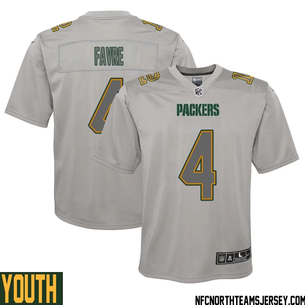 Brett Favre No 4 Green Bay Packers Atmosphere Jersey Grey Youth 1
