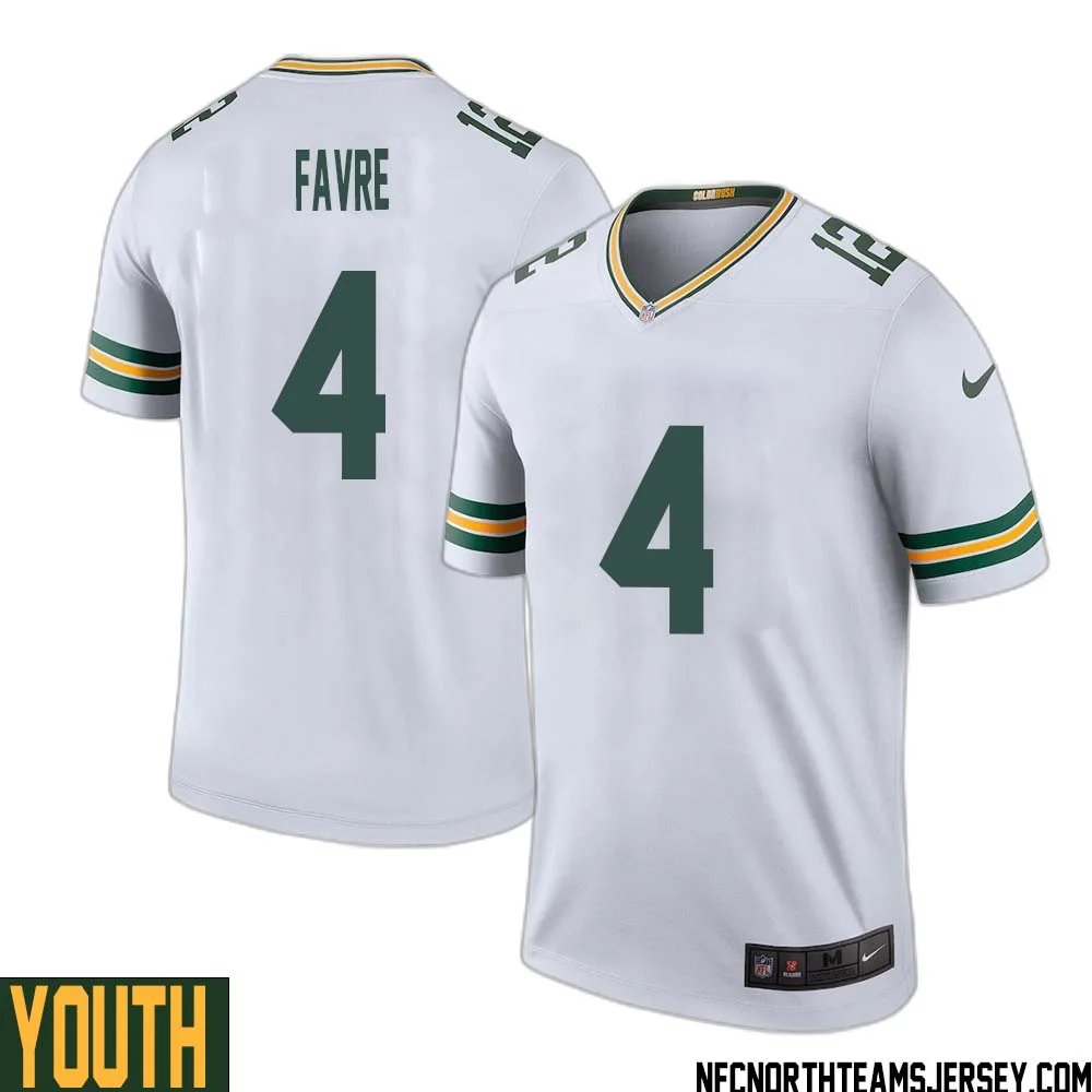 Brett Favre No 4 Green Bay Packers Color Rush Legend Jersey White Youth 1