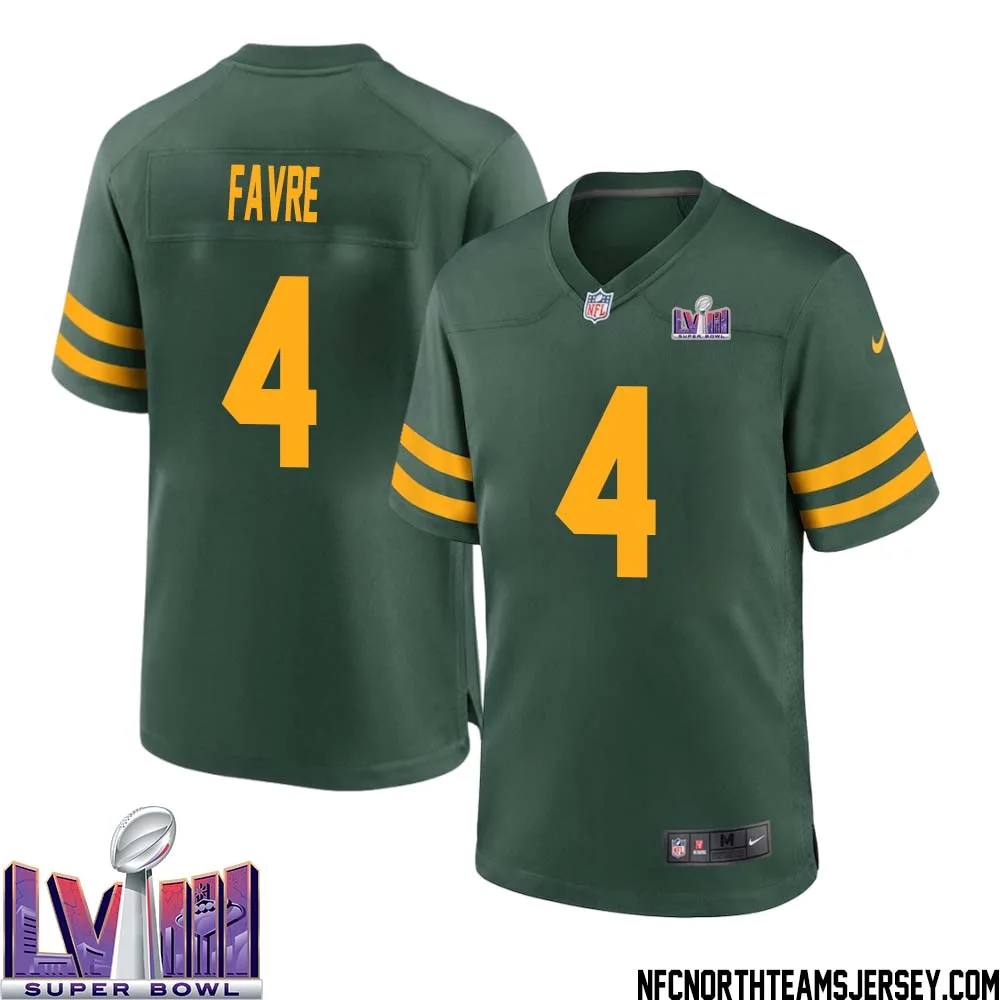 Brett Favre No 4 Green Bay Packers Super Bowl LVIII Alternate Green Jersey for Men 1