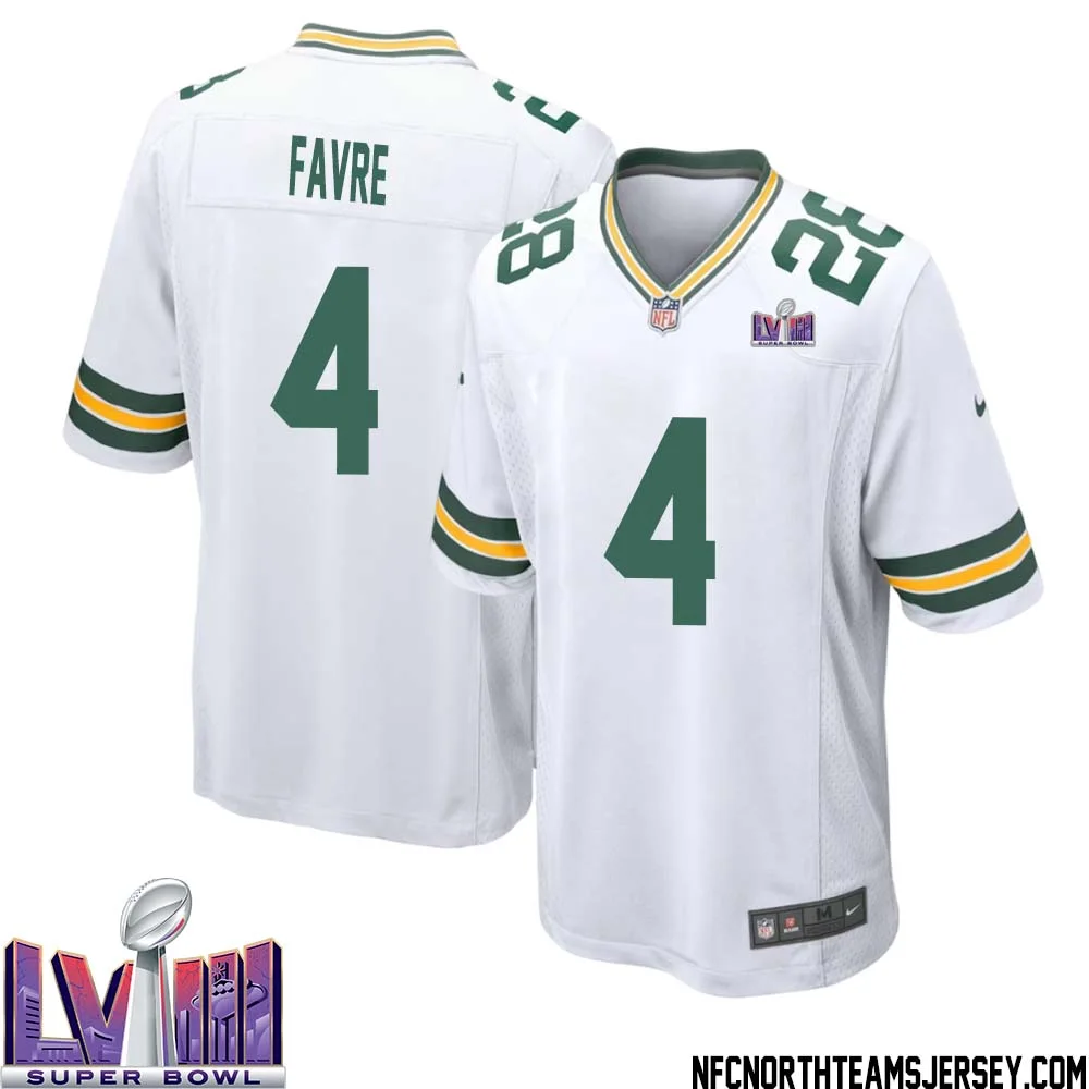 Brett Favre No 4 Green Bay Packers Super Bowl LVIII Away Game Jersey Mens White 1