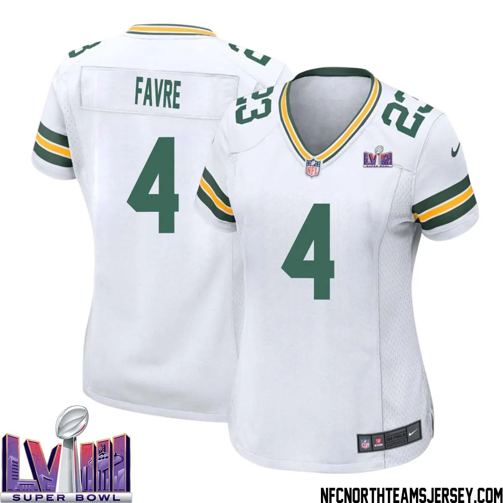 Brett Favre No 4 Green Bay Packers Super Bowl LVIII Away Game Jersey Womens White
