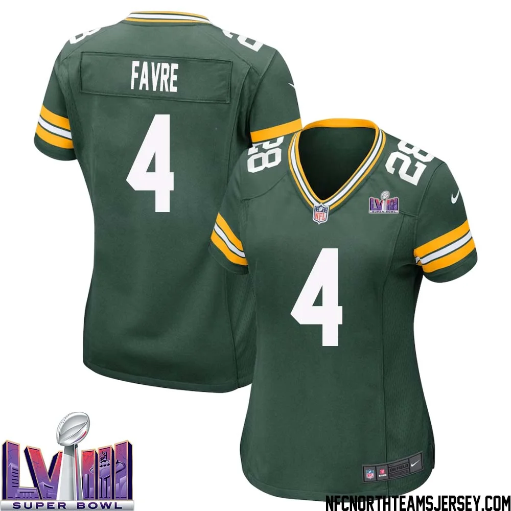 Brett Favre No 4 Green Bay Packers Super Bowl LVIII Home Game Jersey Womens