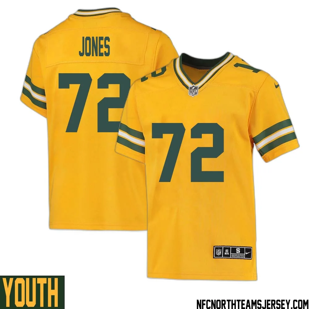 Caleb Jones No 72 Davante Adams Green Bay Packers Inverted Legend Jersey Gold Youth