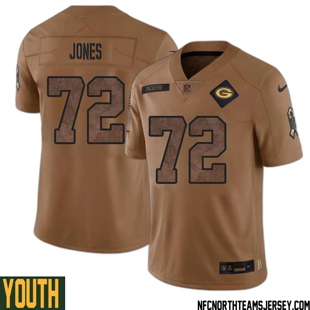Caleb Jones No 72 Green Bay Packers 2023 Salute To Service Limited Player Jersey Youth Brown