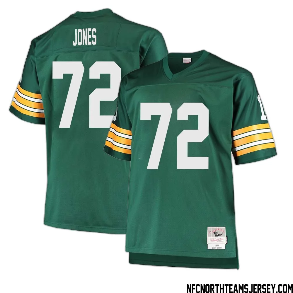 Caleb Jones No 72 Green Bay Packers Mitchell Ness Big Tall 1968 Retired Player Replica Jersey Green