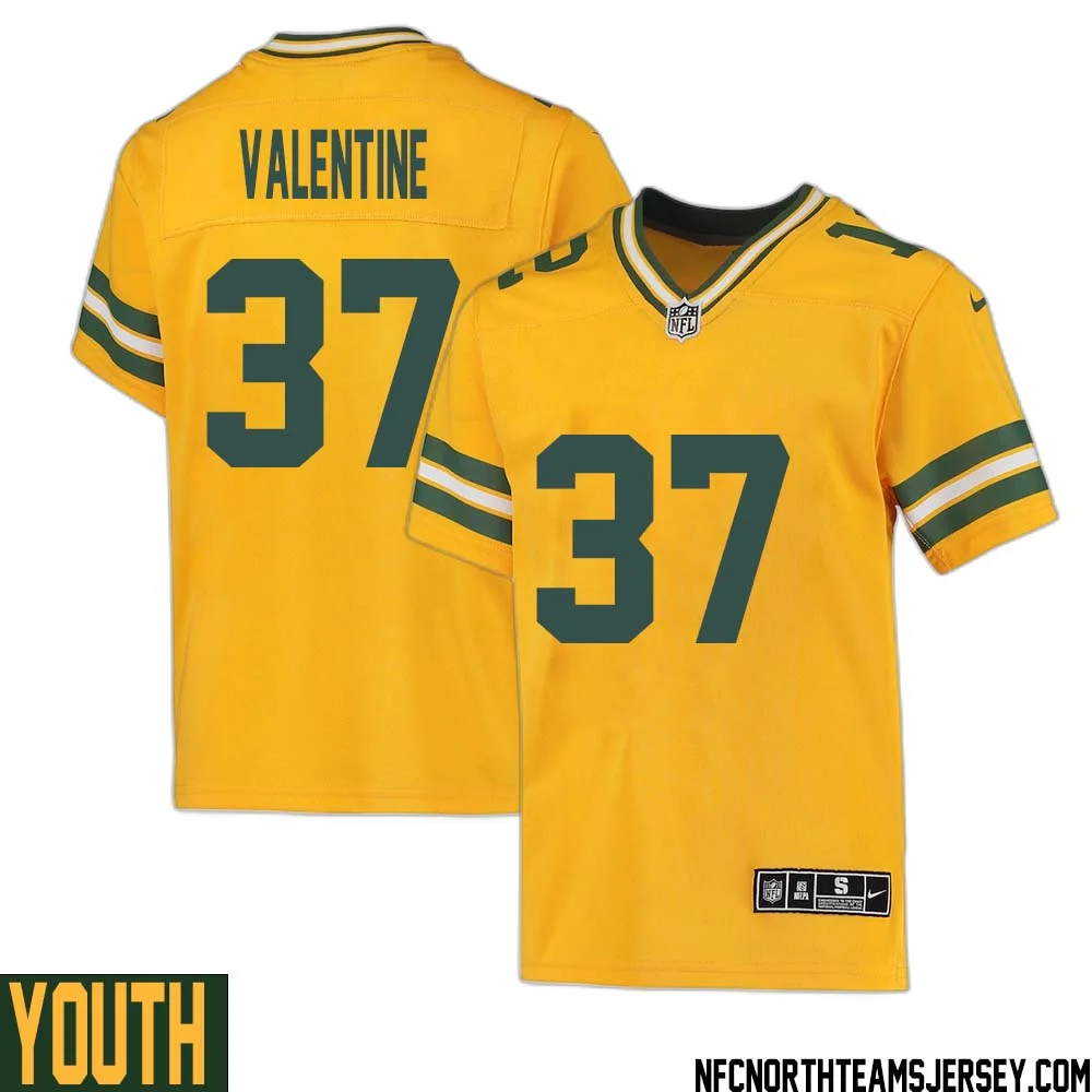 Carrington Valentine No 37 Davante Adams Green Bay Packers Inverted Legend Jersey Gold Youth