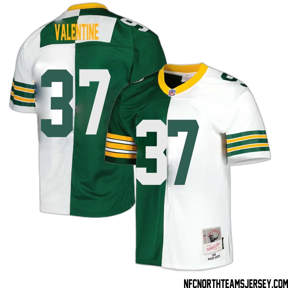 Carrington Valentine No 37 Green Bay Packers Mitchell Ness 1996 Split Legacy Replica Jersey Green White