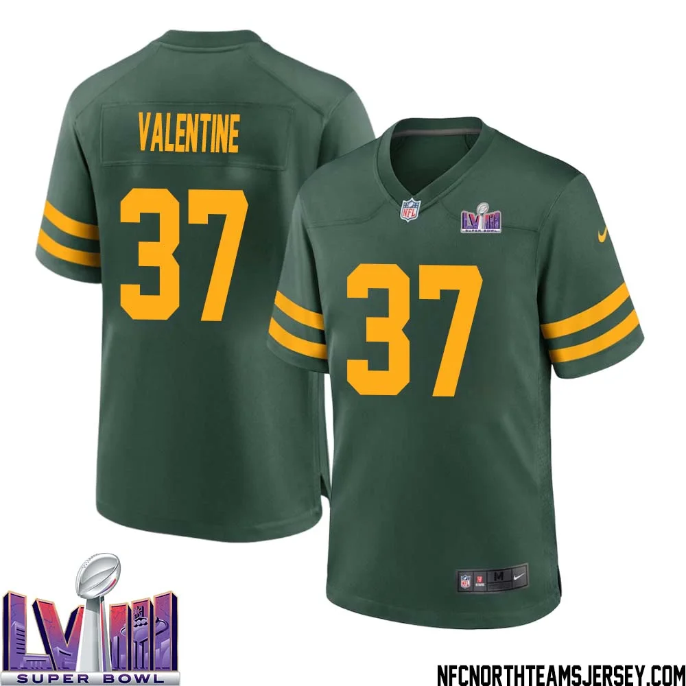 Carrington Valentine No 37 Green Bay Packers Super Bowl LVIII Alternate Green Jersey for Men