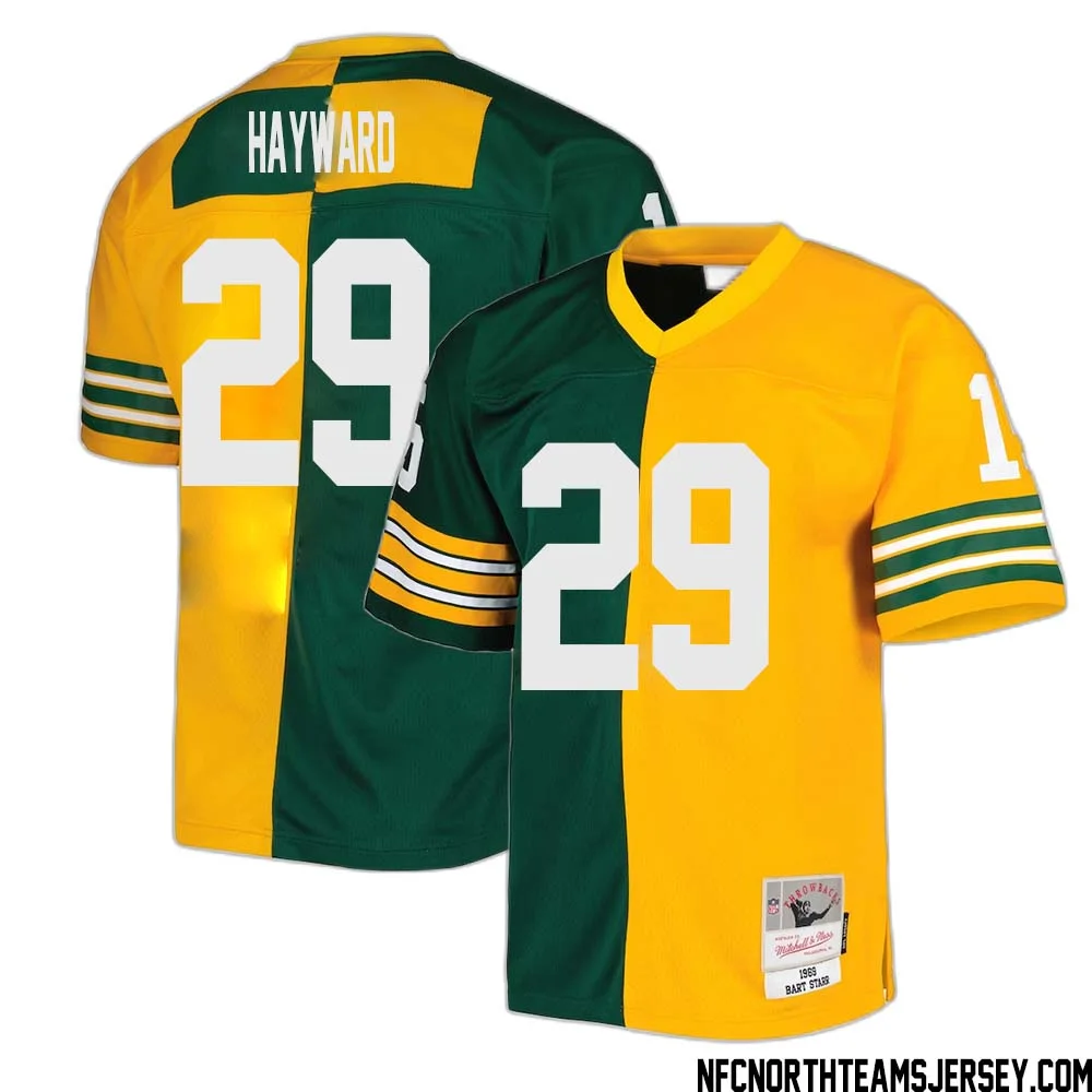 Casey Hayward No 29 Green Bay Packers Mitchell Ness 1969 Split Legacy Replica Jersey Green Gold