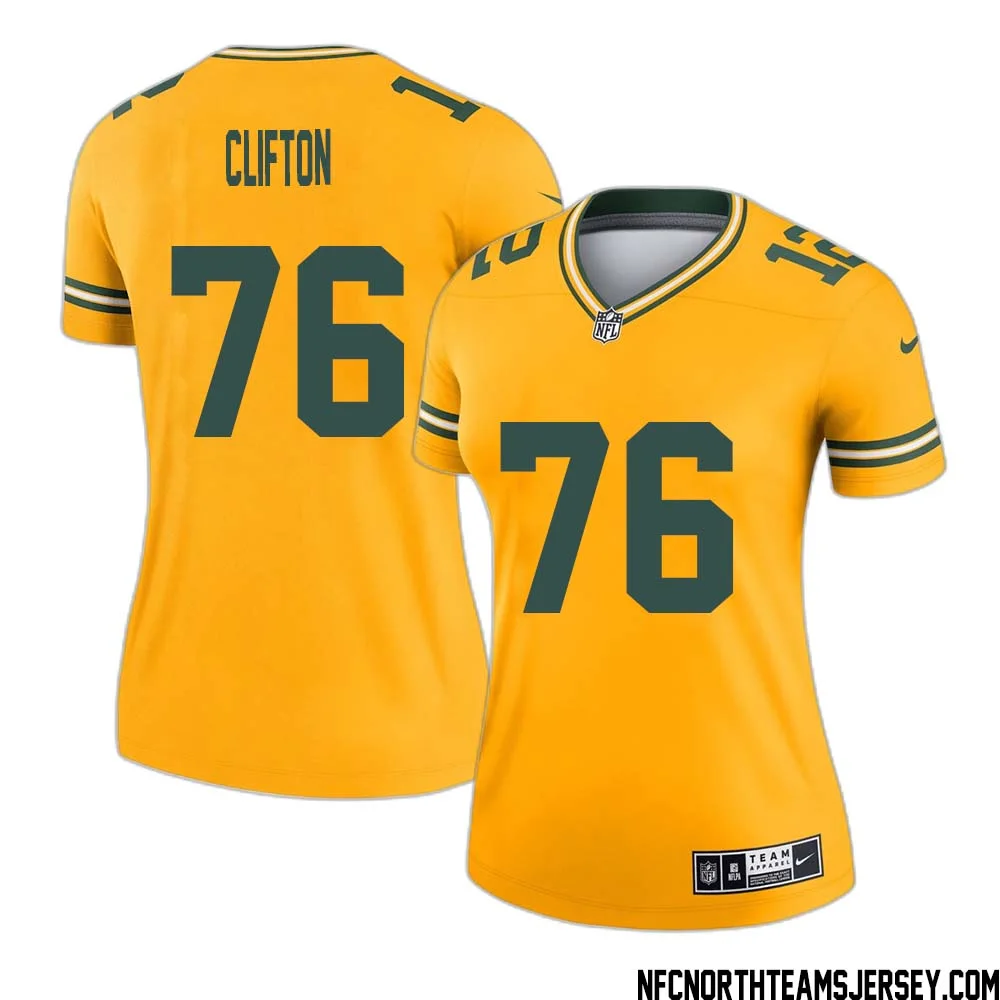 Chad Clifton No 76 Davante Adams Green Bay Packers Inverted Legend Jersey Gold Women