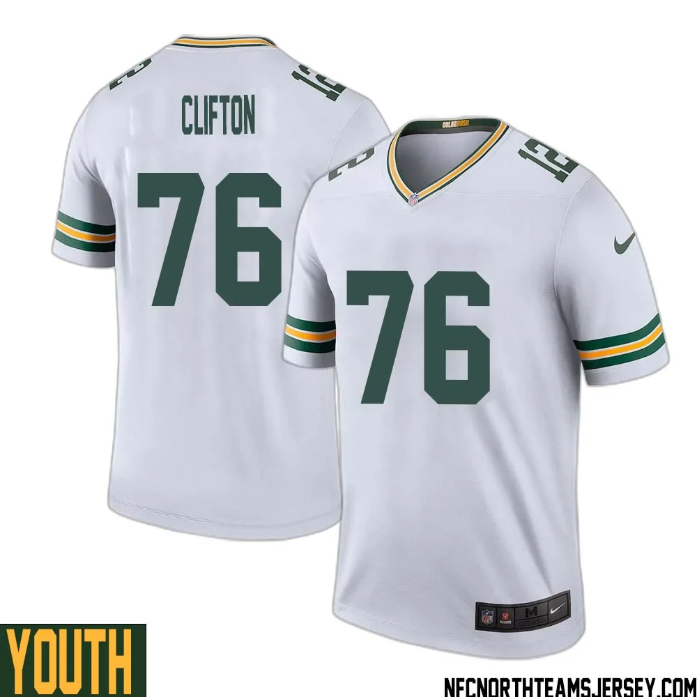 Chad Clifton No 76 Green Bay Packers Color Rush Legend Jersey White Youth