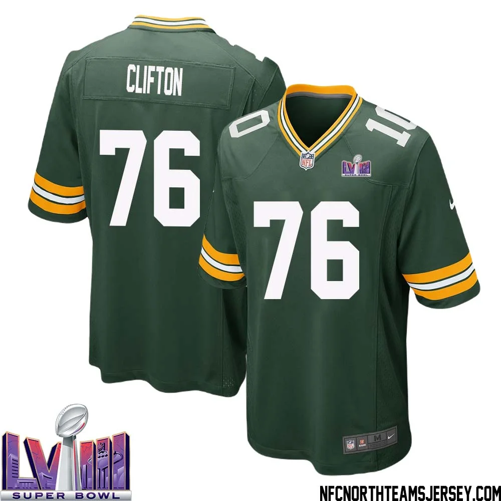 Chad Clifton No 76 Green Bay Packers Super Bowl LVIII Home Game Jersey Mens
