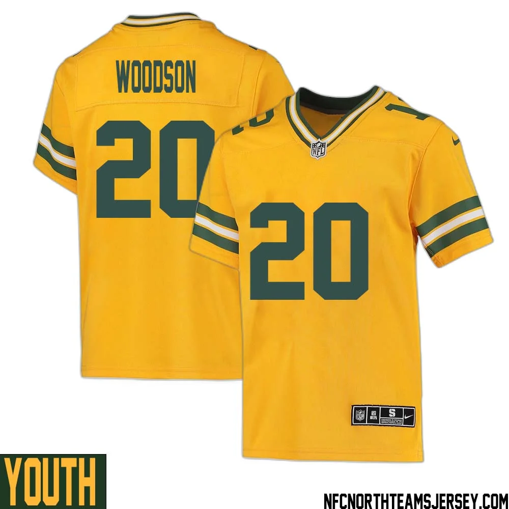 Charles Woodson No 20 Davante Adams Green Bay Packers Inverted Legend Jersey Gold Youth