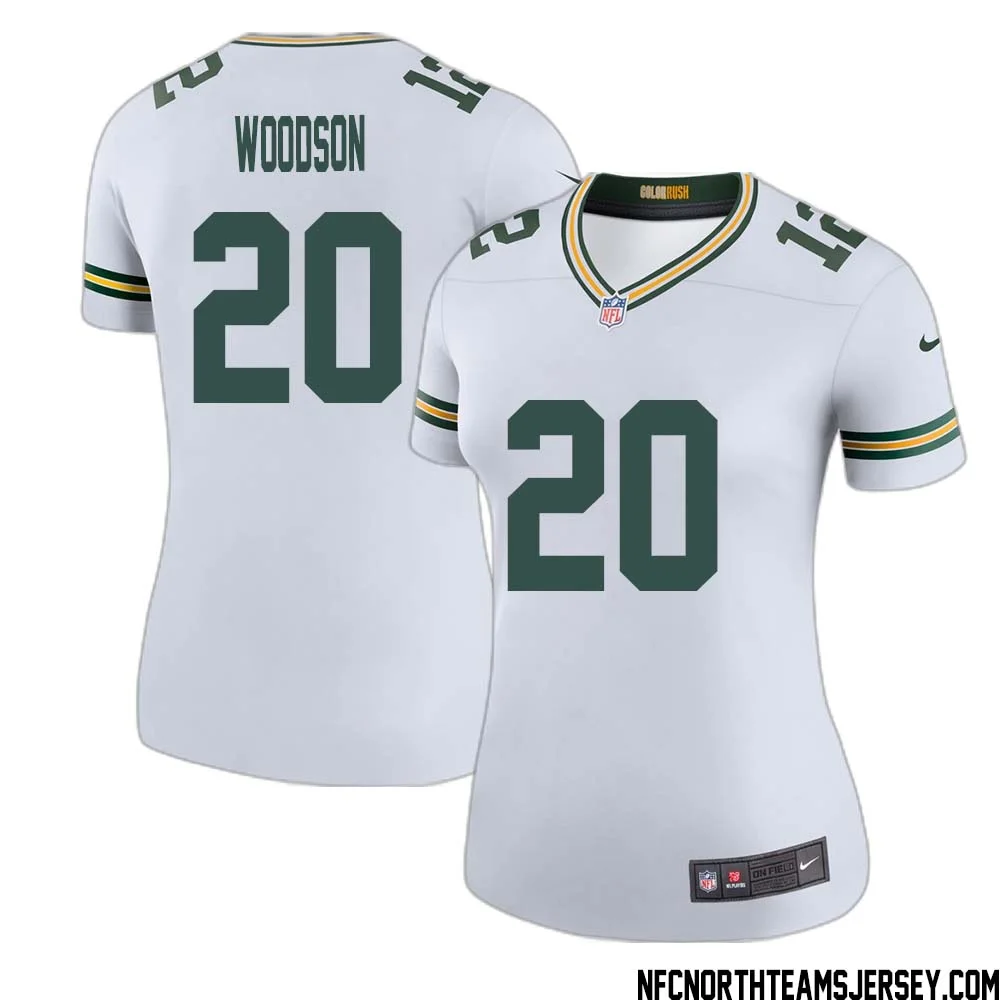 Charles Woodson No 20 Green Bay Packers Color Rush Legend Jersey White Womens