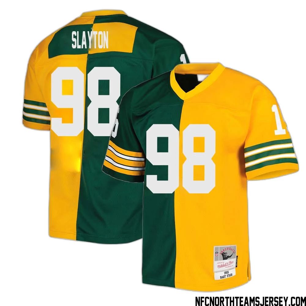 Chris Slayton No 98 Green Bay Packers Mitchell Ness 1969 Split Legacy Replica Jersey Green Gold