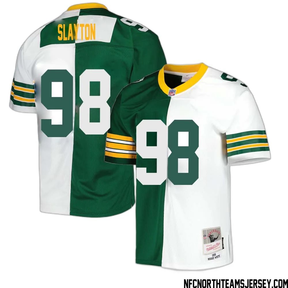 Chris Slayton No 98 Green Bay Packers Mitchell Ness 1996 Split Legacy Replica Jersey Green White 1
