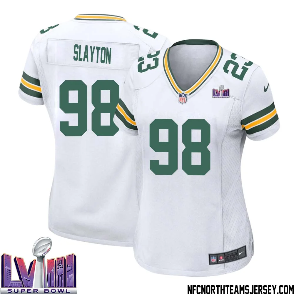 Chris Slayton No 98 Green Bay Packers Super Bowl LVIII Away Game Jersey Womens White 1