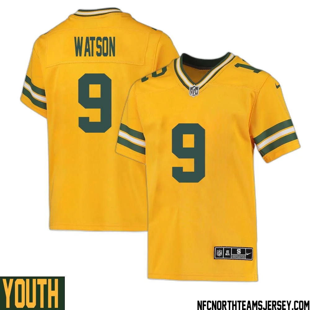 Christian Watson No 9 Davante Adams Green Bay Packers Inverted Legend Jersey Gold Youth 1