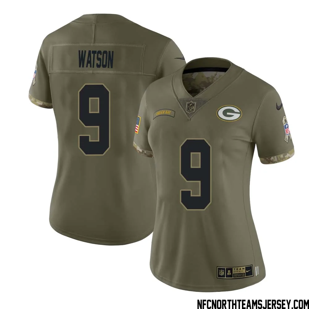 Christian Watson No 9 Green Bay Packers 2022 Salute To Service Limited Player Jersey Womens
