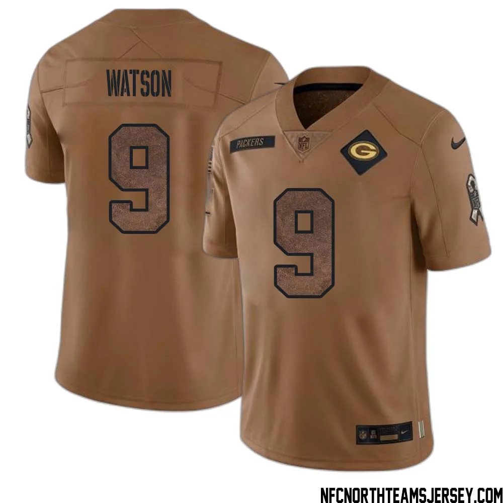 Christian Watson No 9 Green Bay Packers 2023 Salute To Service Limited Player Jersey Men Brown