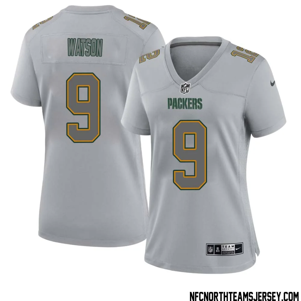 Christian Watson No 9 Green Bay Packers Atmosphere Jersey Grey Womens 1