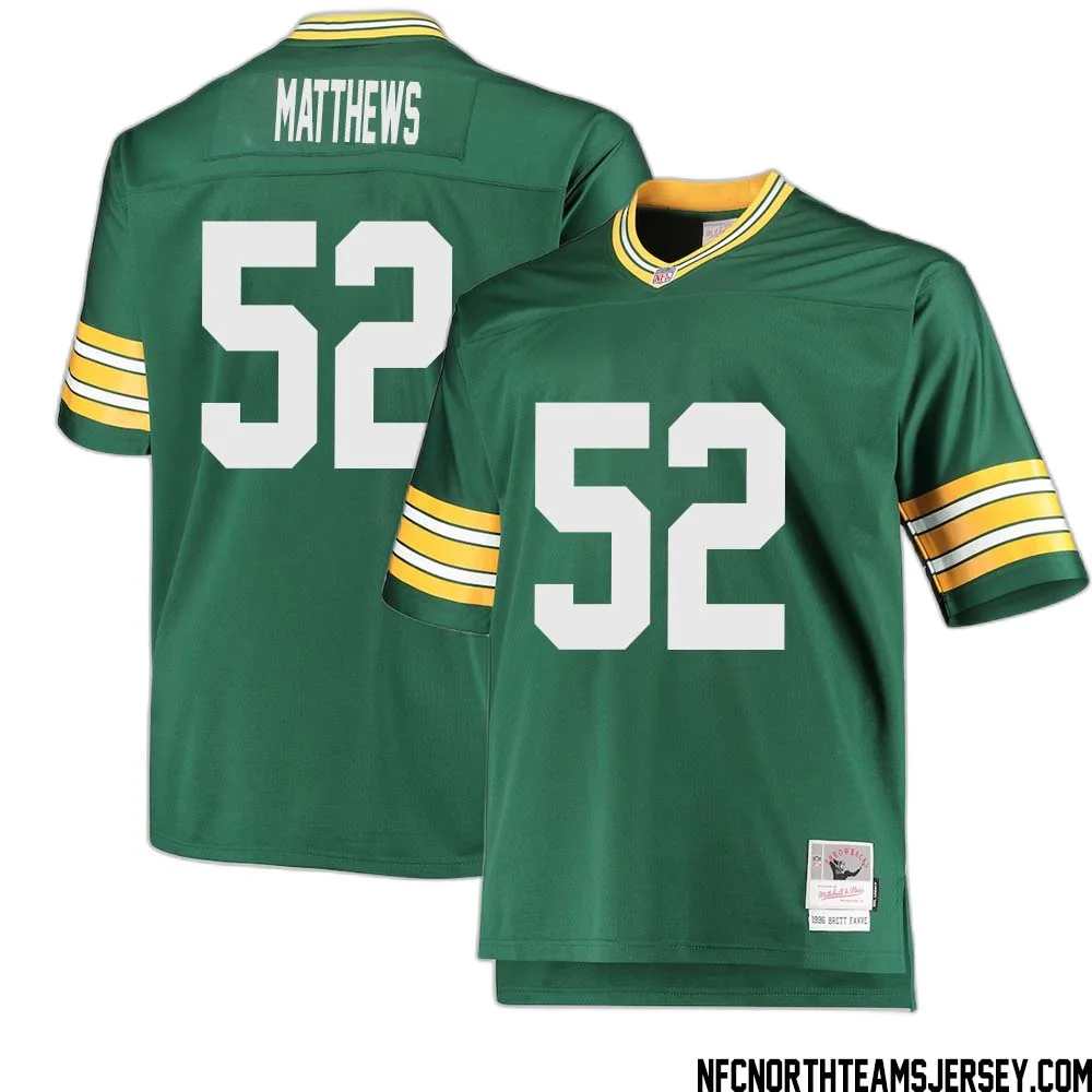 Clay Matthews No 52 Green Bay Packers Mitchell Ness Big Tall 1996 Retired Player Replica Jersey Green