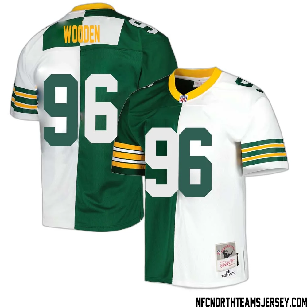 Colby Wooden No 96 Green Bay Packers Mitchell Ness 1996 Split Legacy Replica Jersey Green White
