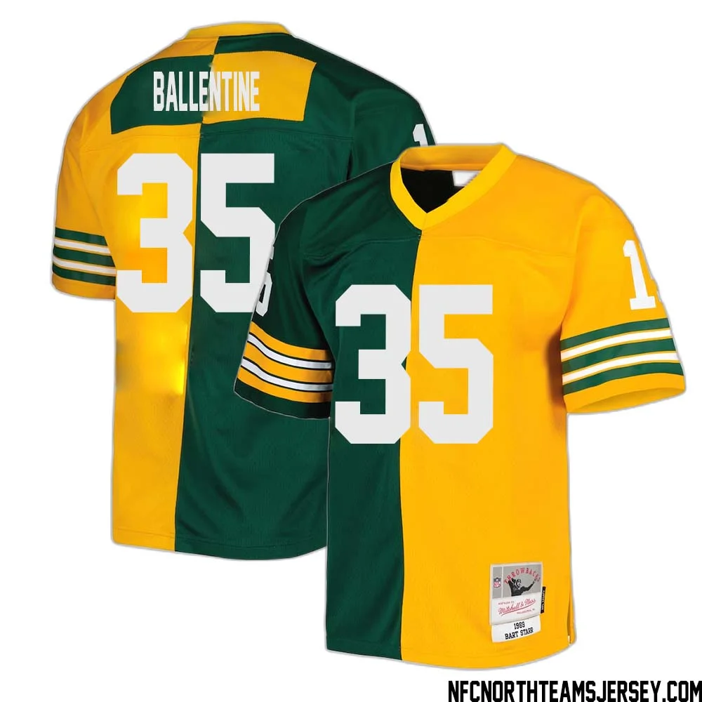 Corey Ballentine No 35 Green Bay Packers Mitchell Ness 1969 Split Legacy Replica Jersey Green Gold