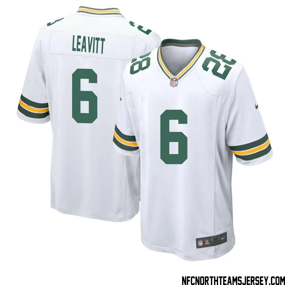 Dallin Leavitt No 6 Green Bay Packers Away Game Jersey Mens White 1