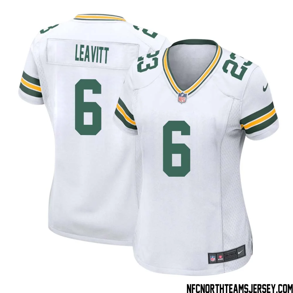 Dallin Leavitt No 6 Green Bay Packers Away Game Jersey Womens White