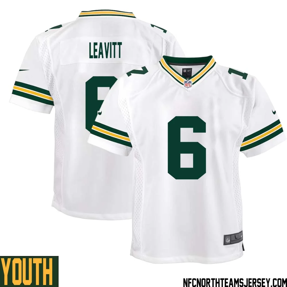 Dallin Leavitt No 6 Green Bay Packers Away Game Jersey Youth White