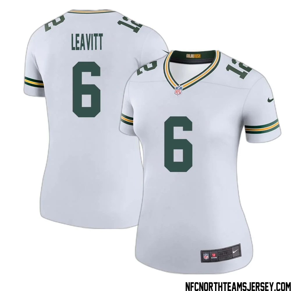 Dallin Leavitt No 6 Green Bay Packers Color Rush Legend Jersey White Womens 1