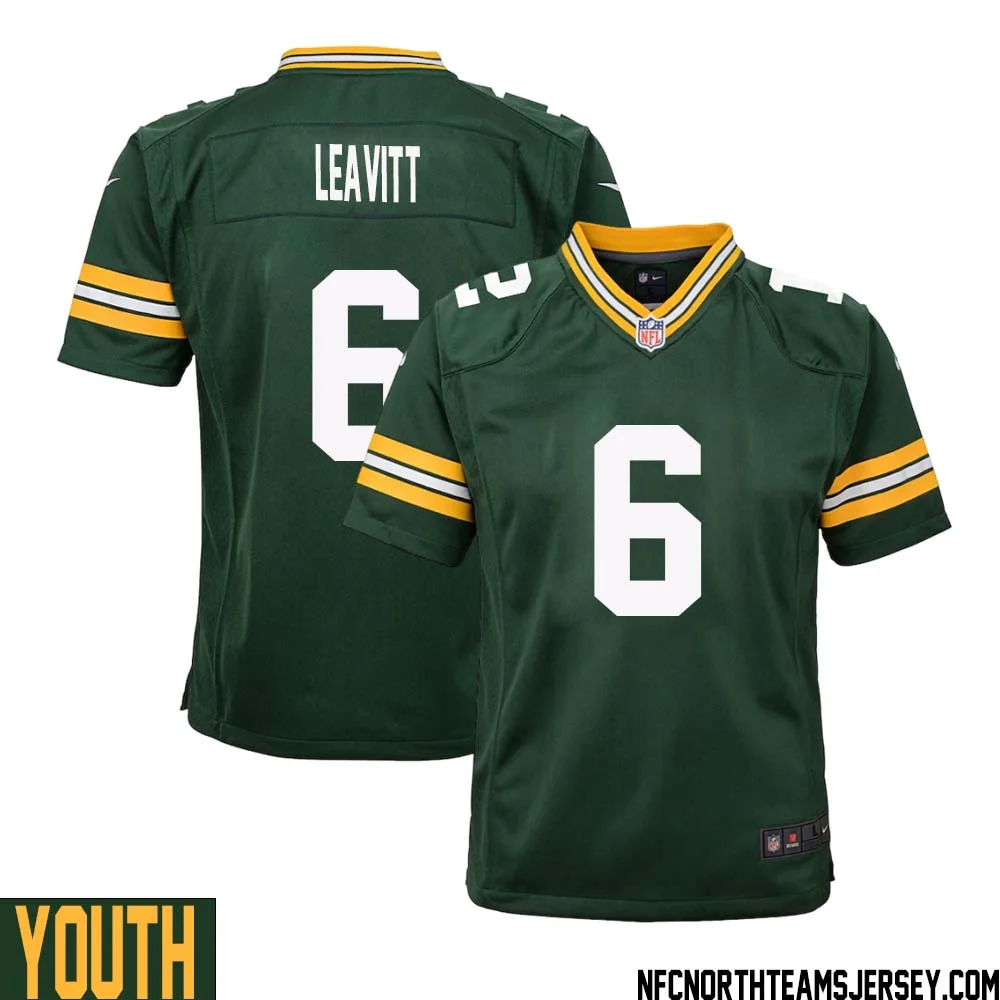 Dallin Leavitt No 6 Green Bay Packers Home Game Jersey Youth 1