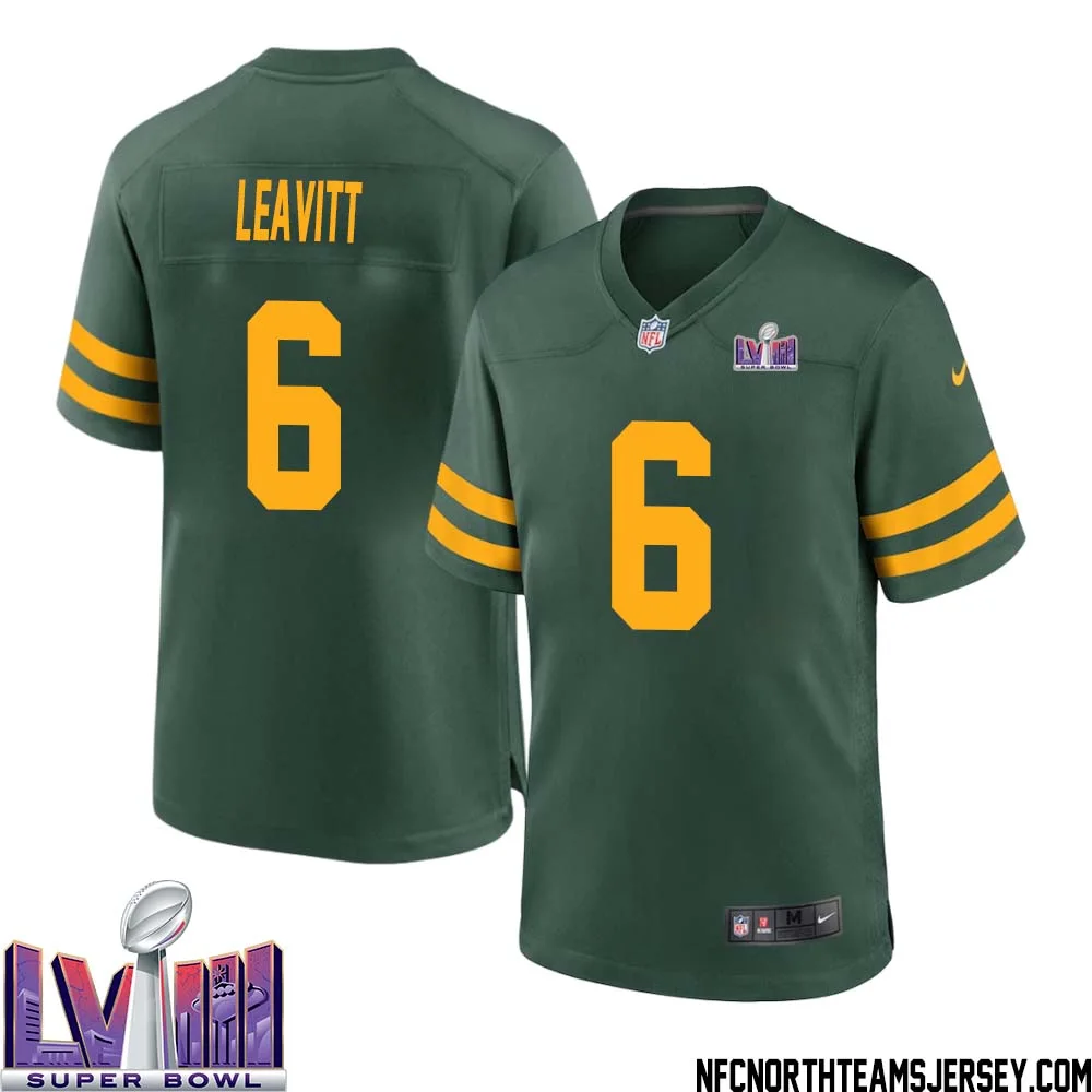 Dallin Leavitt No 6 Green Bay Packers Super Bowl LVIII Alternate Green Jersey for Men 1